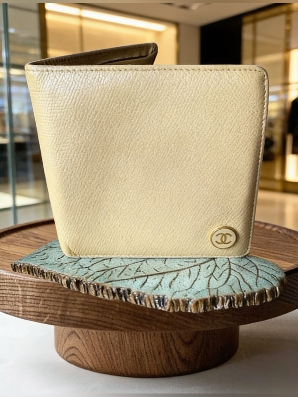 CHANEL cream color bi fold wallet